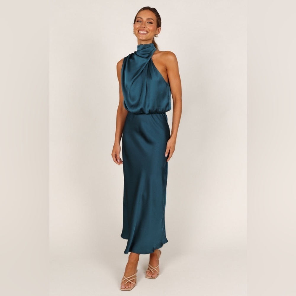 PETAL & PUP ANABELLE HALTER NECK MIDI DRESS - TEAL L B1205
